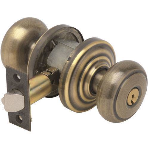 Schlage F51AAND609AND antique brass keyed entry door knob