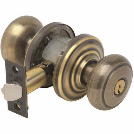 Schlage F51AAND609AND antique brass keyed entry door knob