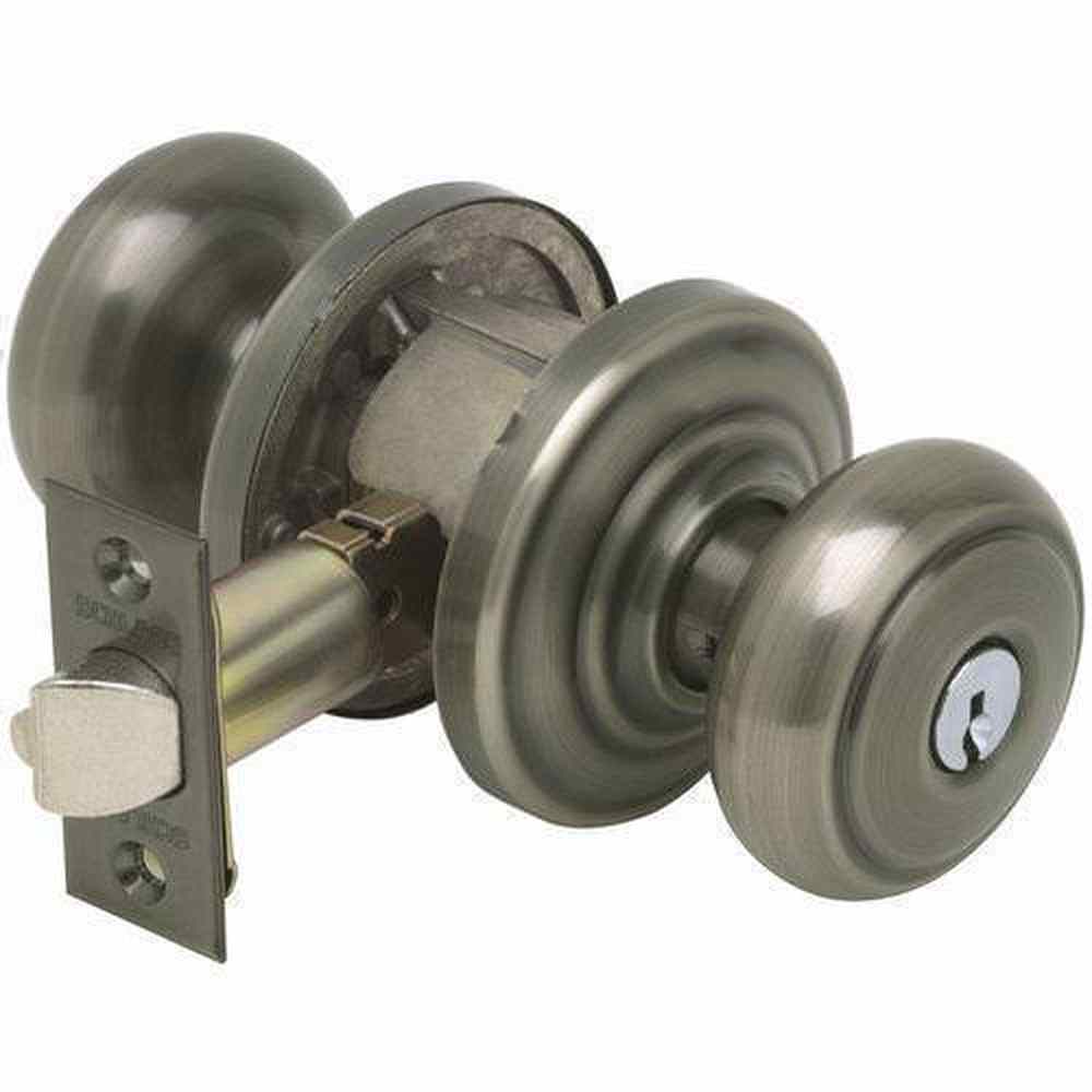Schlage F51AAND620AND antique pewter keyed entry door knob