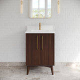 Jeffrey Alexander Dashwood Dark Walnut Single Sink Bathroom Vanity with White Quartz Top - Single-Hole Faucet Top - VKITDAS24DWWQR1
