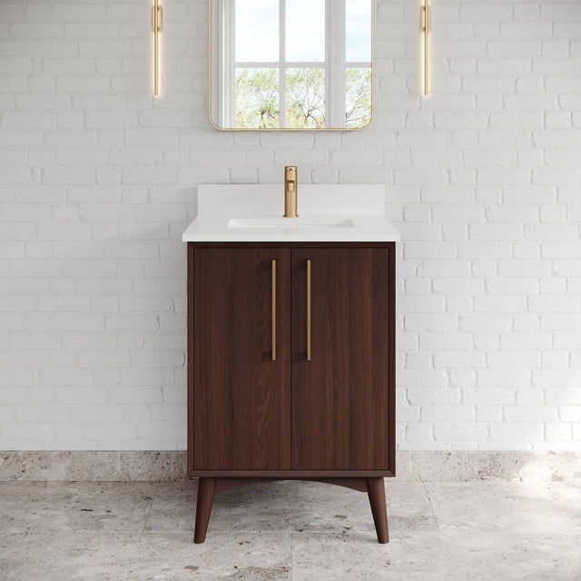 Jeffrey Alexander Dashwood Dark Walnut Single Sink Bathroom Vanity with White Quartz Top - Single-Hole Faucet Top - VKITDAS24DWWQR1