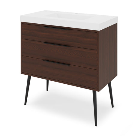 Jeffrey Alexander Gardner 37" Dark Walnut Single Sink Bathroom Vanity with White Resin Top - Single-Hole Faucet Top - VKGAR36DWPRE