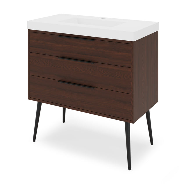 Jeffrey Alexander Gardner 37" Dark Walnut Single Sink Bathroom Vanity with White Resin Top - Single-Hole Faucet Top - VKGAR36DWPRE
