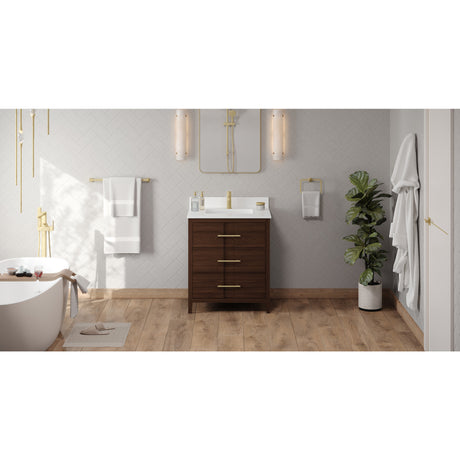Jeffrey Alexander Katara 30" Dark Walnut Single Sink Bathroom Vanity with White Quartz Top - 8 in. Widespread Faucet Top - VKITKAT30DWWQR1