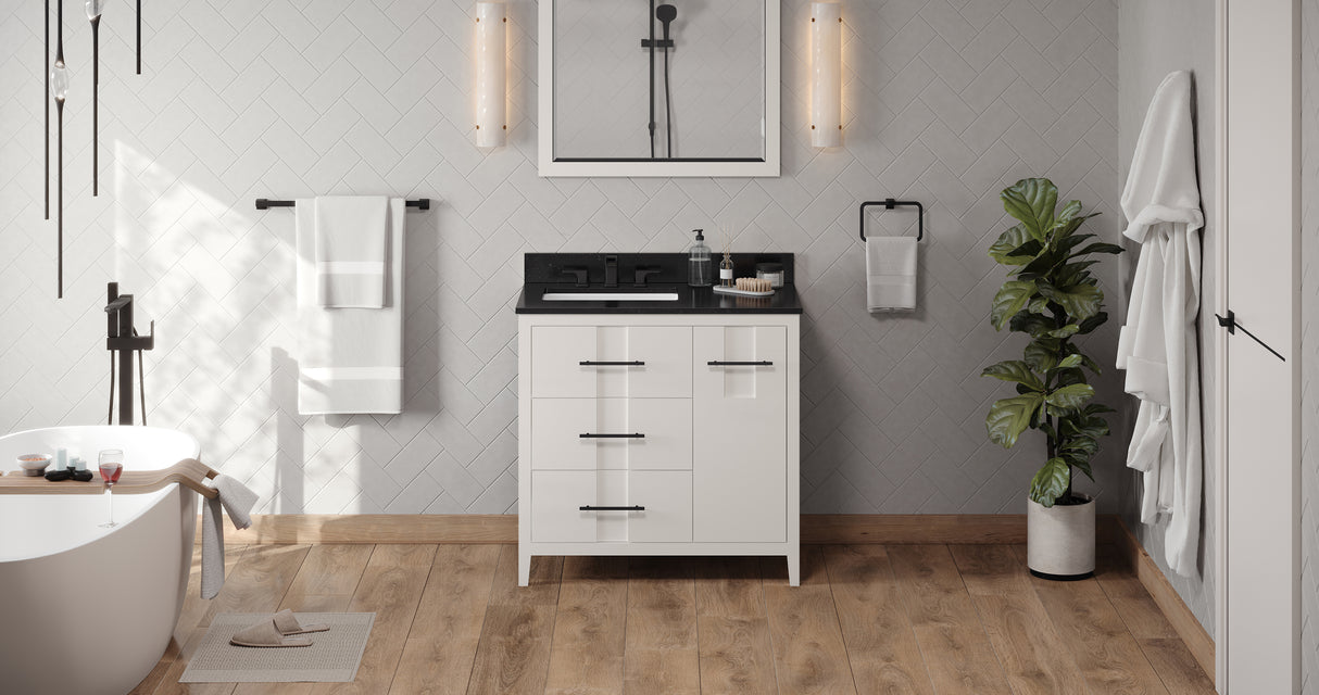Jeffrey Alexander Katara 36" White Single Sink Bathroom Vanity with Black Granite Top - 8 in. Widespread Faucet Top product image 6