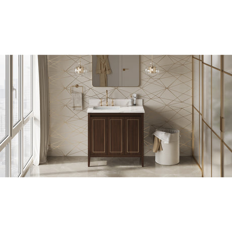 Jeffrey Alexander Percival 36" Dark Walnut Single Sink Bathroom Vanity with Calacatta Vienna Quartz Top - 8 in. Widespread Faucet Top