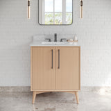 Jeffrey Alexander Dashwood Natural Oak Single Sink Bathroom Vanity with White Carrara Marble Top - Single-Hole Faucet Top - VKITDAS30NOWCR