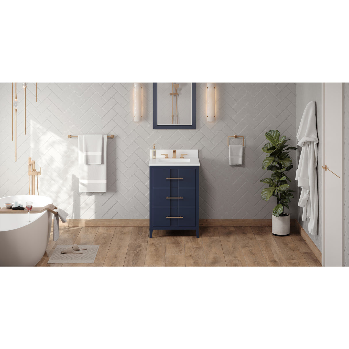 Jeffrey Alexander Katara 24" Hale Blue Single Sink Bathroom Vanity with White Quartz Top - 8 in. Widespread Faucet Top - VKITKAT24BLWQR