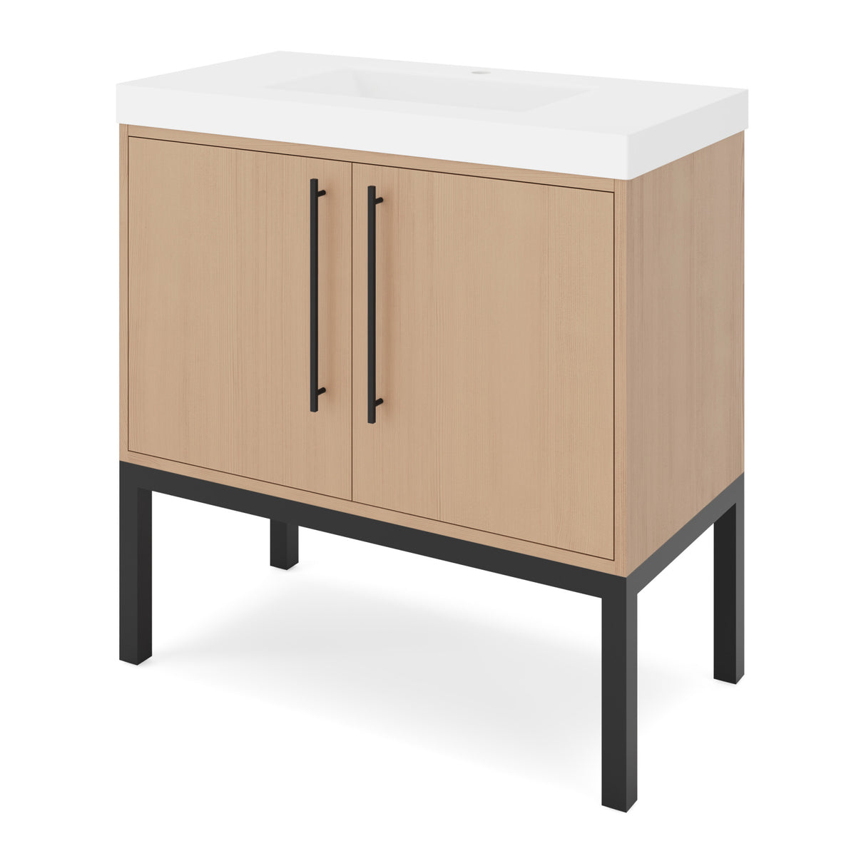 Jeffrey Alexander Tempest 36" Natural Oak Single Sink Bathroom Vanity with White Resin Top - Single-Hole Faucet Top - VKTEM36NOSQRE