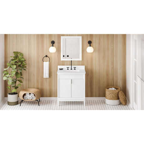 Jeffrey Alexander Theodora 30" White Single Sink Bathroom Vanity with White Quartz Top - 8 in. Widespread Faucet Top - VKITTHE30WHWQR