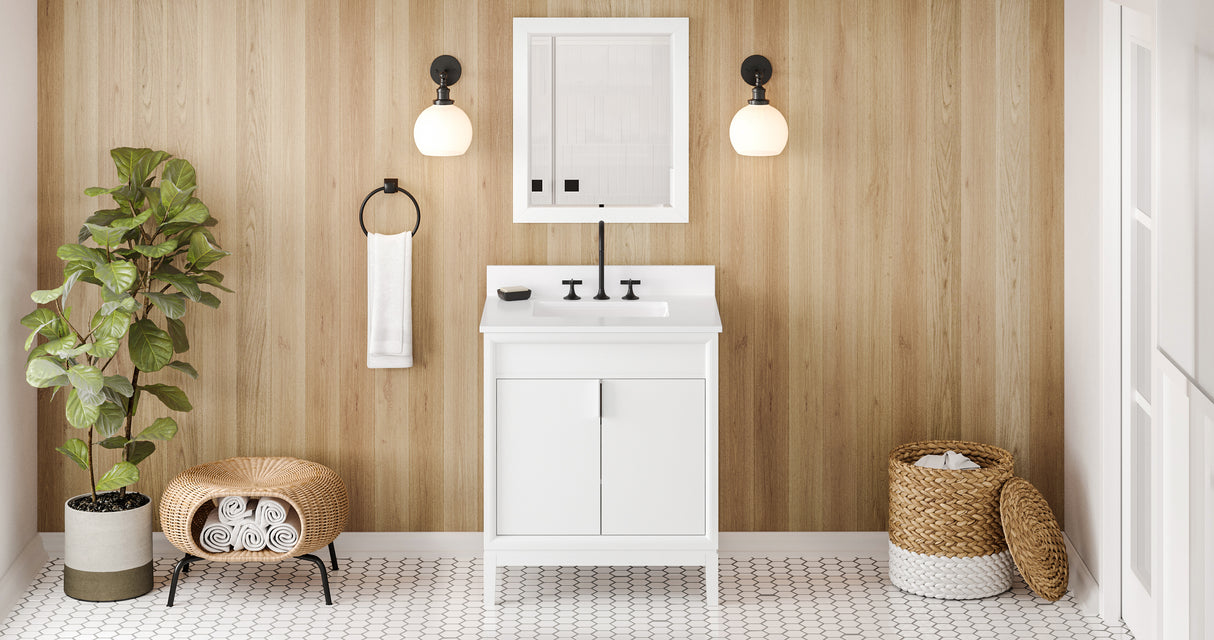 Jeffrey Alexander Theodora 30" White Single Sink Bathroom Vanity with White Quartz Top - 8 in. Widespread Faucet Top - VKITTHE30WHWQR product image 6