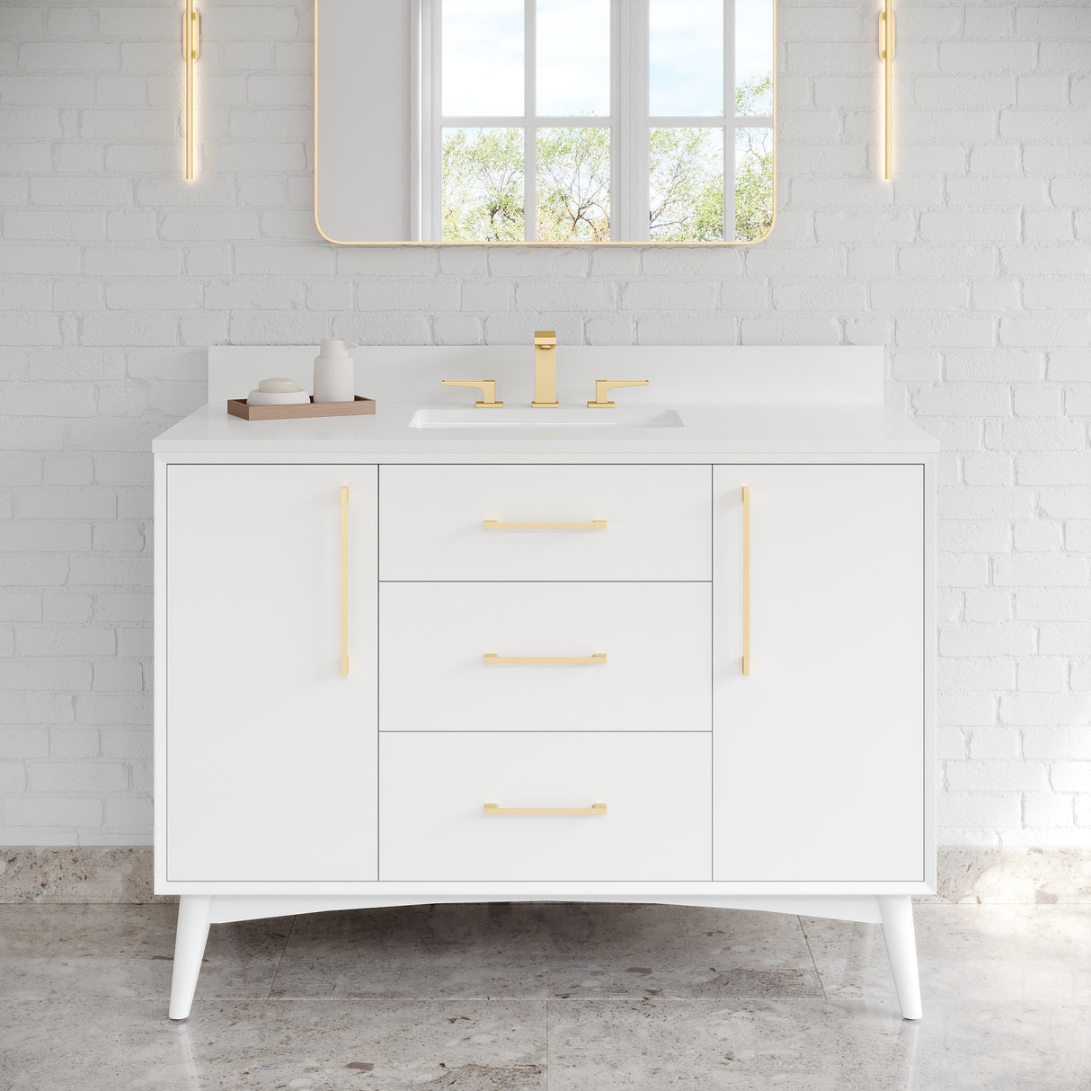 Jeffrey Alexander Dashwood White Single Sink Bathroom Vanity with White Quartz Top - 8 in. Widespread Faucet Top - VKITDAS48WHWQR