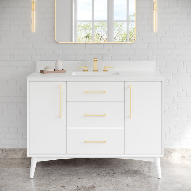 Jeffrey Alexander Dashwood White Single Sink Bathroom Vanity with White Quartz Top - 8 in. Widespread Faucet Top - VKITDAS48WHWQR