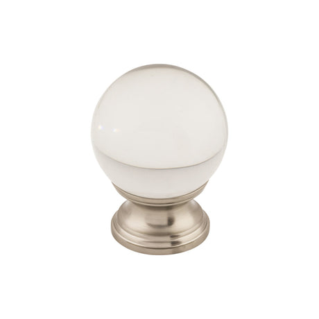 Top Knobs TK842BSN Clarity Clear Glass 1 3/8" Diameter Round Knob Brushed Satin Nickel
