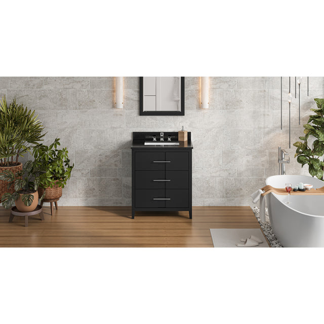 Jeffrey Alexander Katara 30" Black Single Sink Bathroom Vanity with Black Granite Top - 8 in. Widespread Faucet Top