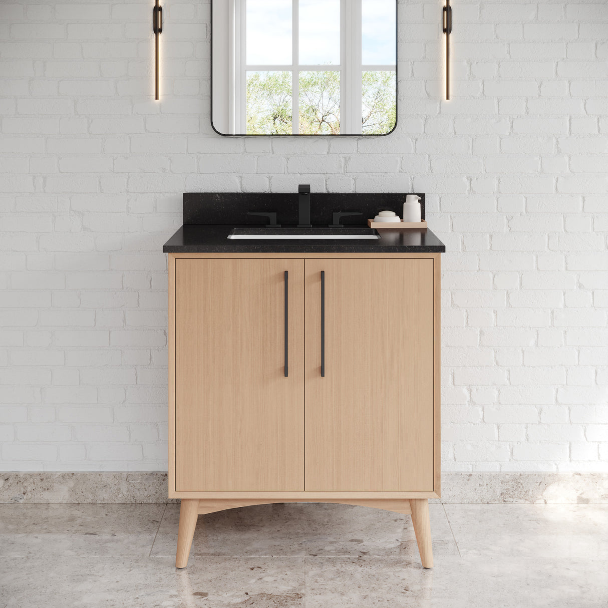 Jeffrey Alexander Dashwood Natural Oak Single Sink Bathroom Vanity with Black Granite Top - Single-Hole Faucet Top - VKITDAS30NOBGR
