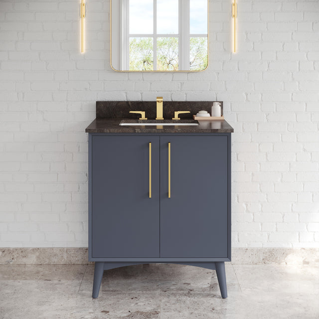 Jeffrey Alexander Dashwood Blue Steel Single Sink Bathroom Vanity with Blue Limestone Top - Single-Hole Faucet Top