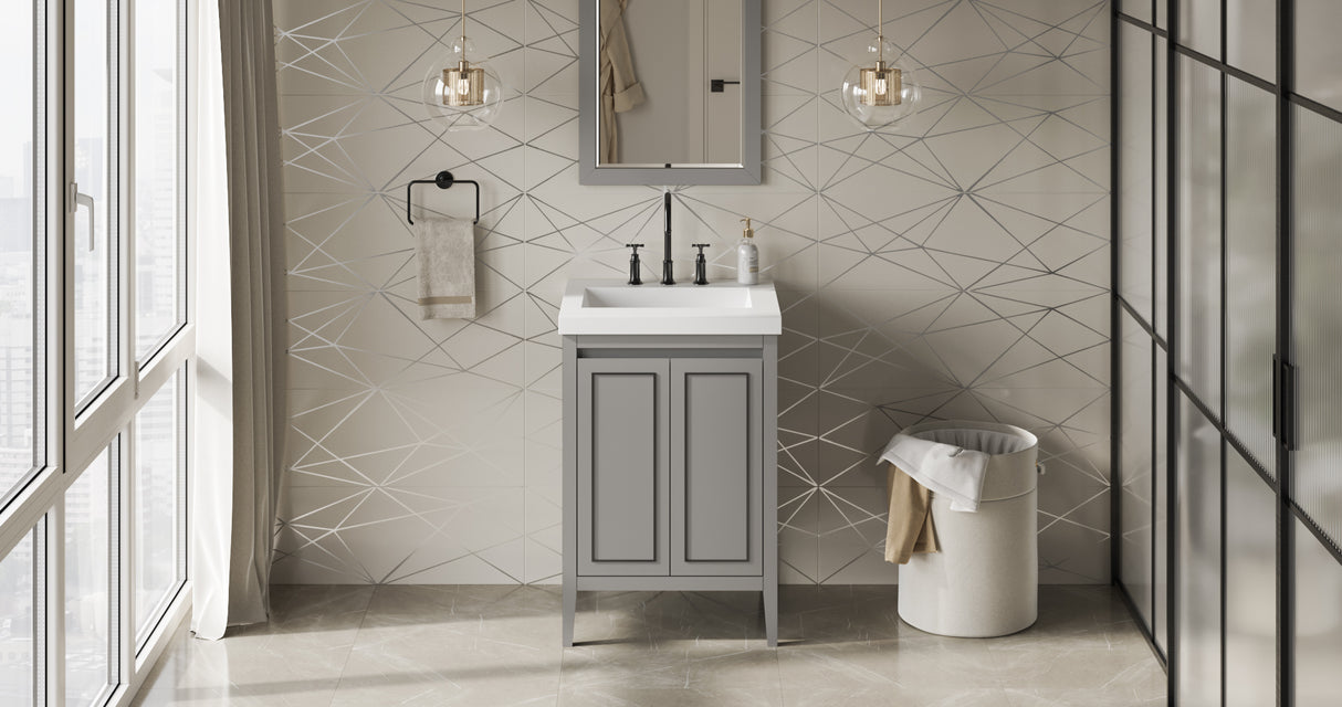 Jeffrey Alexander Percival 25" Grey Single Sink Bathroom Vanity with White Resin Top - 8 in. Widespread Faucet Top product image 6