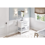 Jeffrey Alexander Wavecrest 36" White Single Sink Bathroom Vanity with White Carrara Marble Top - 8 in. Widespread Faucet Top