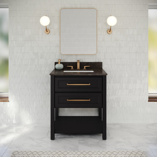 Jeffrey Alexander Kipling 31" Black Single Sink Bathroom Vanity with Blue Limestone Top - Single-Hole Faucet Top