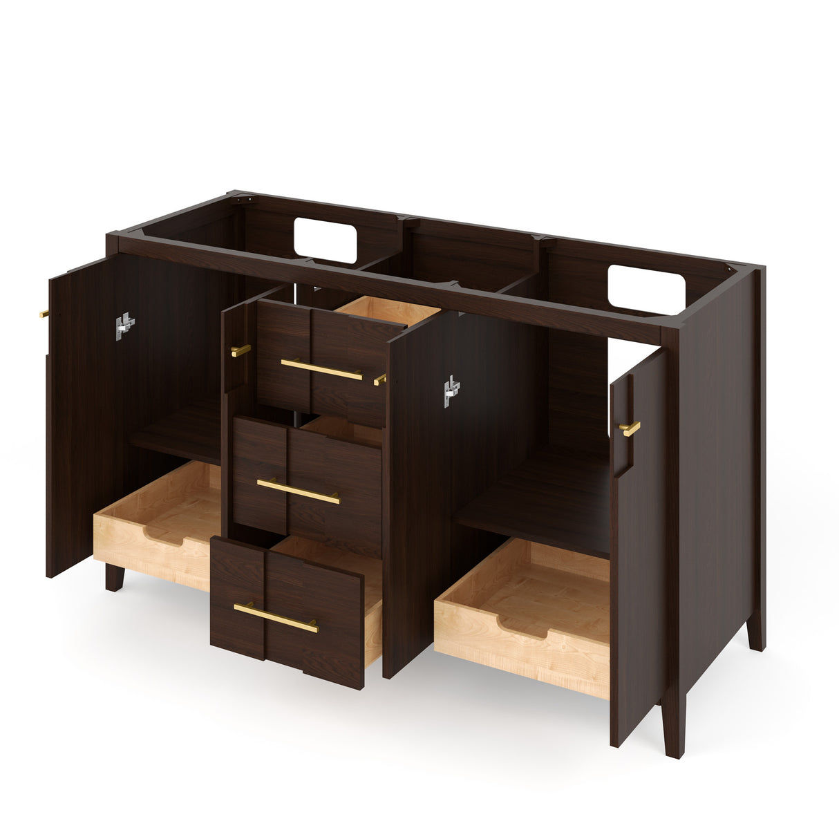 Jeffrey Alexander Katara 60" Dark Walnut Double Sink Bathroom Vanity with White Quartz Top - 8 in. Widespread Faucet Top product image 3