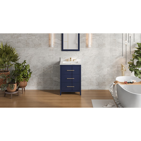 Jeffrey Alexander Katara 24" Hale Blue Single Sink Bathroom Vanity with Calacatta Vienna Quartz Top - 8 in. Widespread Faucet Top