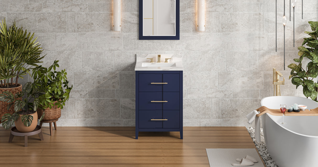Jeffrey Alexander Katara 24" Hale Blue Single Sink Bathroom Vanity with Calacatta Vienna Quartz Top - 8 in. Widespread Faucet Top product image 7