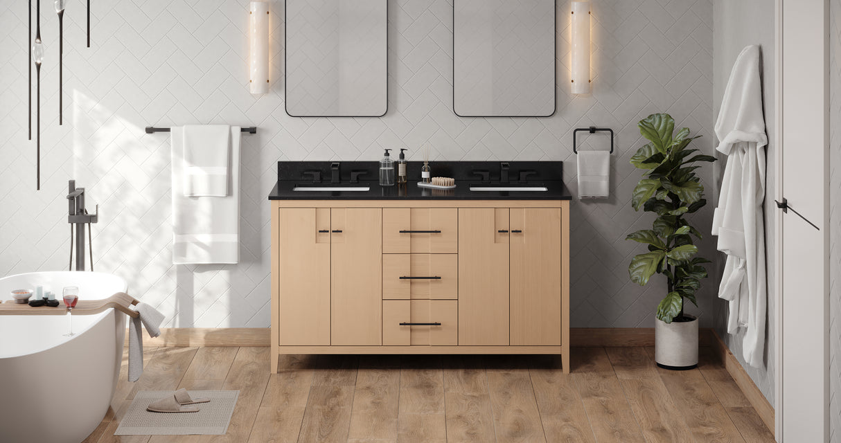 Jeffrey Alexander Katara 60" Natural Oak Double Sink Bathroom Vanity with Black Granite Top - 8 in. Widespread Faucet Top product image 6