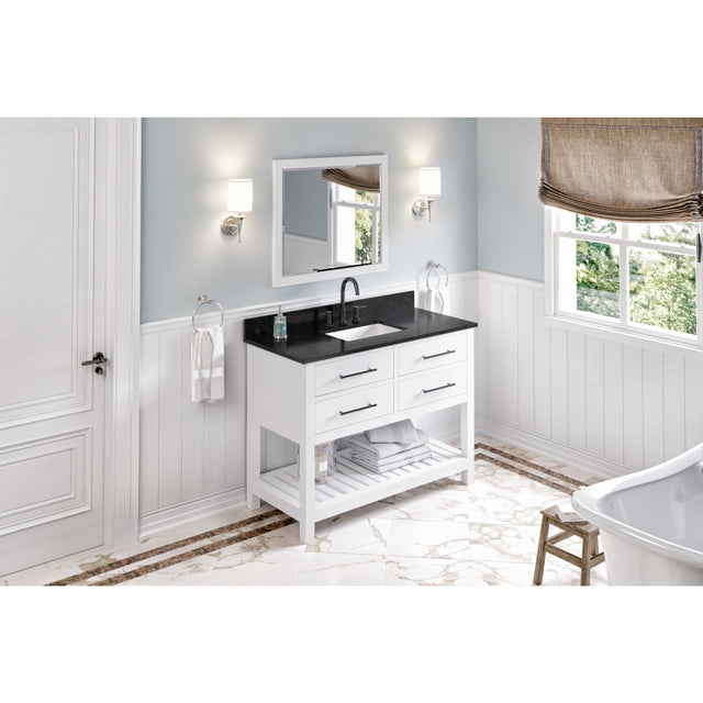 Jeffrey Alexander Wavecrest 48" White Single Sink Bathroom Vanity with Black Granite Top - 8 in. Widespread Faucet Top