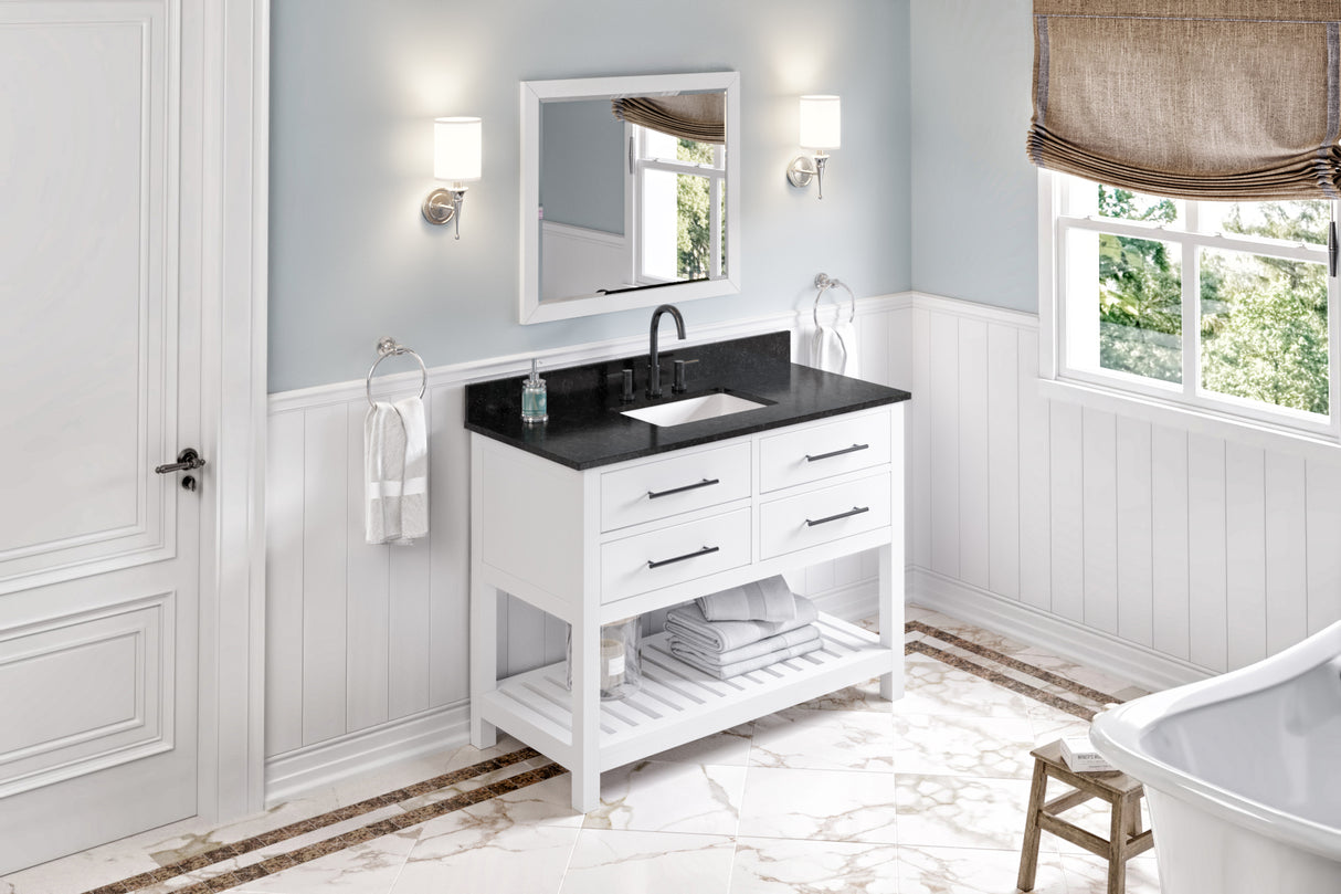 Jeffrey Alexander Wavecrest 48" White Single Sink Bathroom Vanity with Black Granite Top - 8 in. Widespread Faucet Top product image 7