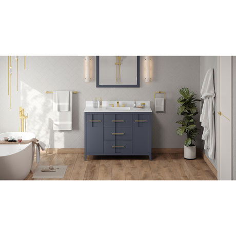 Jeffrey Alexander Katara 48" Blue Steel Single Sink Bathroom Vanity with White Quartz Top - 8 in. Widespread Faucet Top