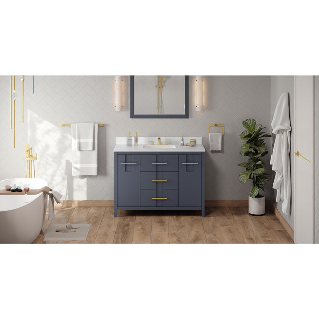 Jeffrey Alexander Katara 48" Blue Steel Single Sink Bathroom Vanity with White Quartz Top - 8 in. Widespread Faucet Top