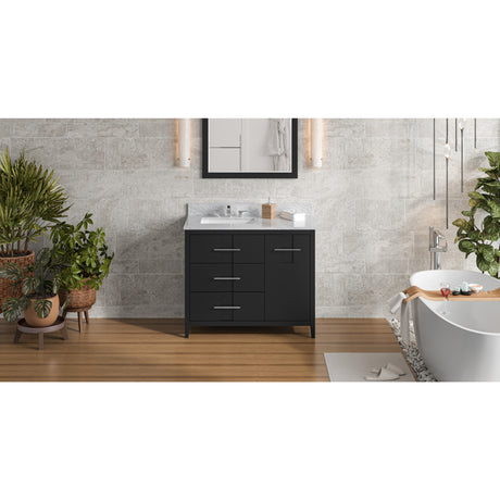 Jeffrey Alexander Katara 42" Black Single Sink Bathroom Vanity with White Carrara Marble Top - 8 in. Widespread Faucet Top