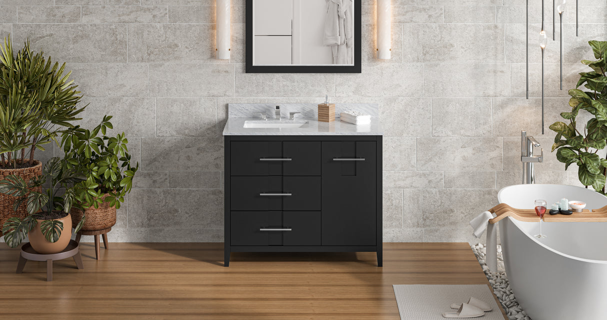 Jeffrey Alexander Katara 42" Black Single Sink Bathroom Vanity with White Carrara Marble Top - 8 in. Widespread Faucet Top product image 7