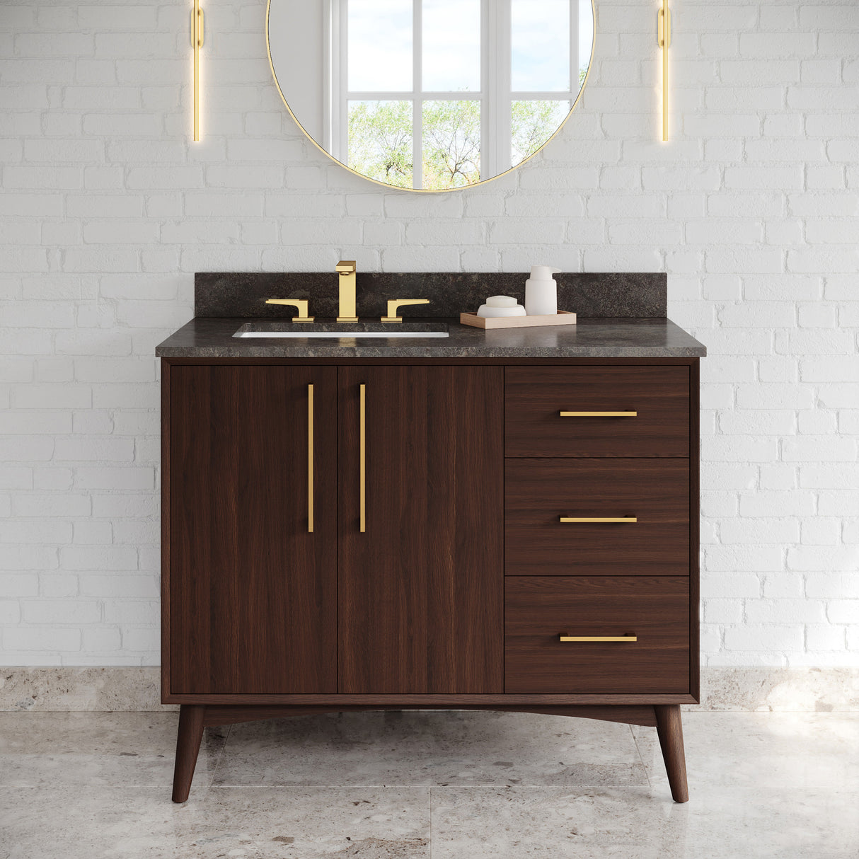 Jeffrey Alexander Dashwood Dark Walnut Single Sink Bathroom Vanity with Blue Limestone Top - 8 in. Widespread Faucet Top - VKITDAS42DWLSR