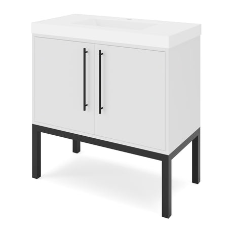 Jeffrey Alexander Tempest 36" White Single Sink Bathroom Vanity with White Resin Top - Single-Hole Faucet Top - VKTEM36WHSQRE