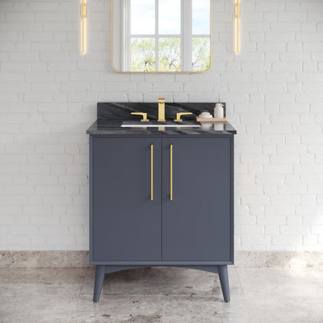 Jeffrey Alexander Dashwood Blue Steel Single Sink Bathroom Vanity with Grey Marble Top - Single-Hole Faucet Top