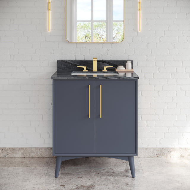 Jeffrey Alexander Dashwood Blue Steel Single Sink Bathroom Vanity with Grey Marble Top - Single-Hole Faucet Top