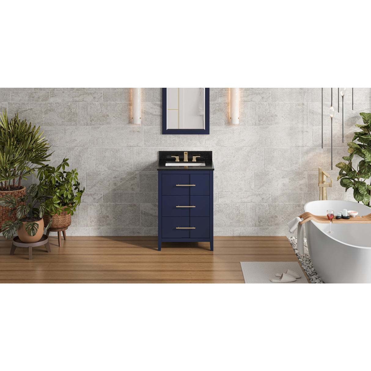 Jeffrey Alexander Katara 24" Hale Blue Single Sink Bathroom Vanity with Black Granite Top - 8 in. Widespread Faucet Top