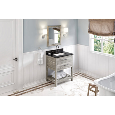 Jeffrey Alexander Wavecrest 30" Weathered Grey Single Sink Bathroom Vanity with Black Granite Top - 8 in. Widespread Faucet Top