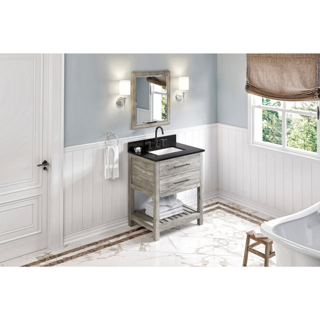 Jeffrey Alexander Wavecrest 30" Weathered Grey Single Sink Bathroom Vanity with Black Granite Top - 8 in. Widespread Faucet Top
