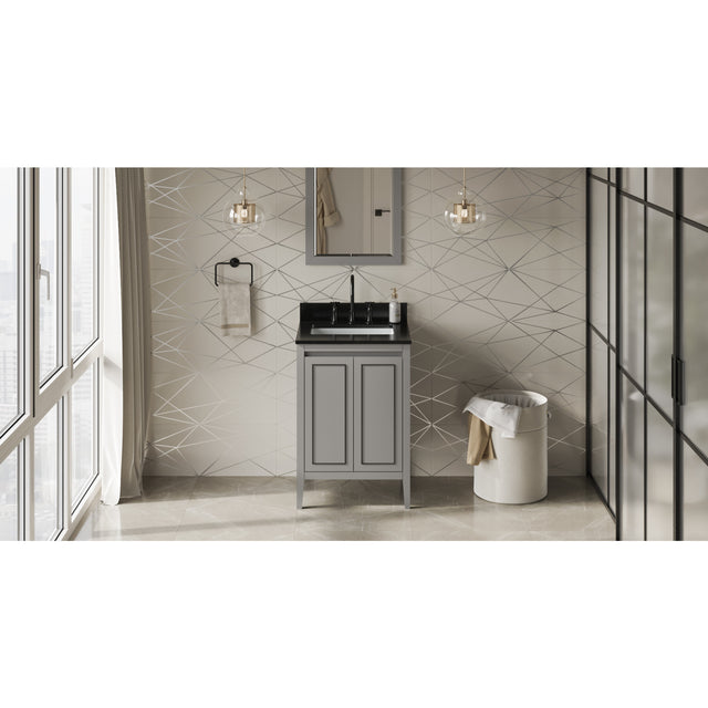 Jeffrey Alexander Percival 24" Grey Single Sink Bathroom Vanity with Black Granite Top - 8 in. Widespread Faucet Top
