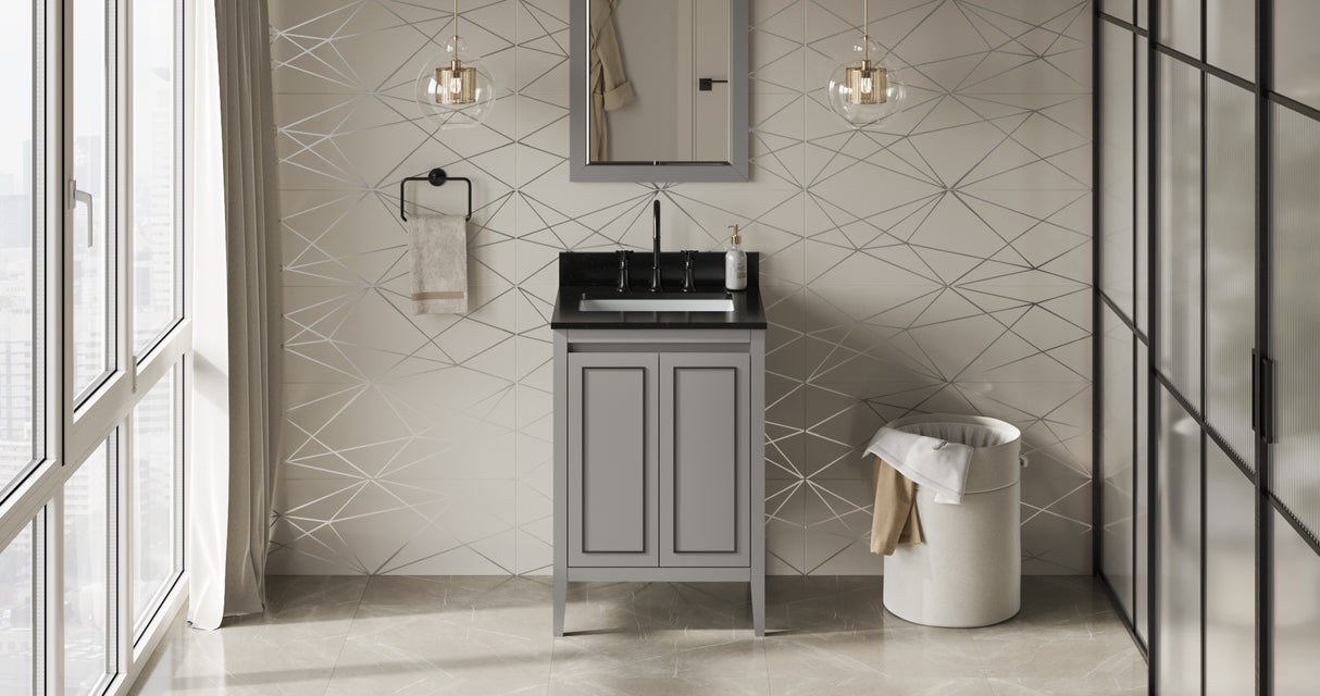 Jeffrey Alexander Percival 24" Grey Single Sink Bathroom Vanity with Black Granite Top - 8 in. Widespread Faucet Top product image 6