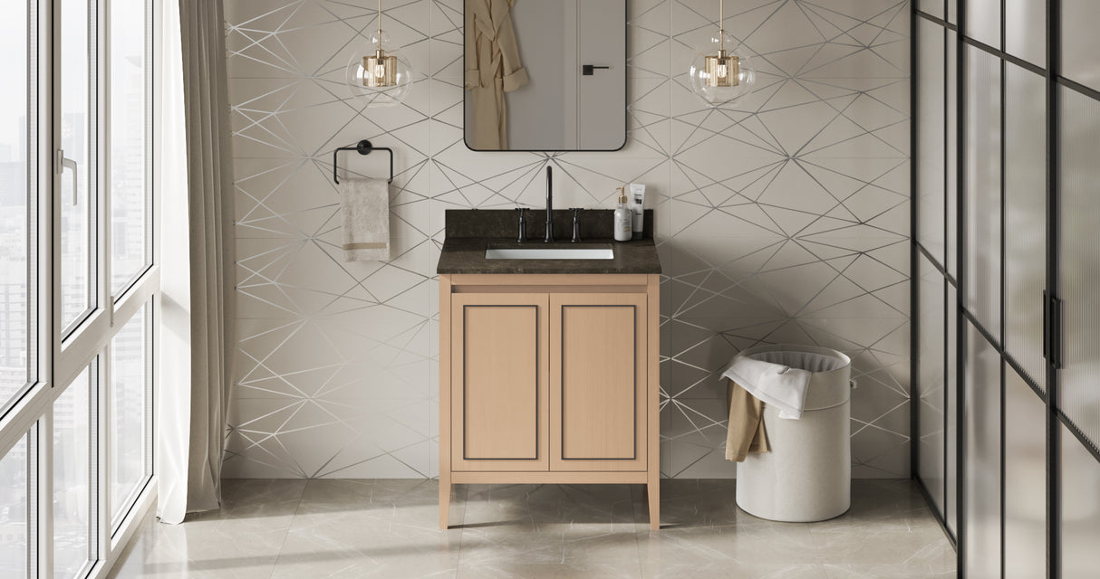 Jeffrey Alexander Percival 30" Natural Oak Single Sink Bathroom Vanity with Blue Limestone Top - 8 in. Widespread Faucet Top product image 6
