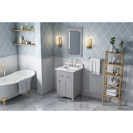 Jeffrey Alexander Chatham 24" Grey Single Sink Bathroom Vanity with Calacatta Vienna Quartz Top - 8 in. Widespread Faucet Top