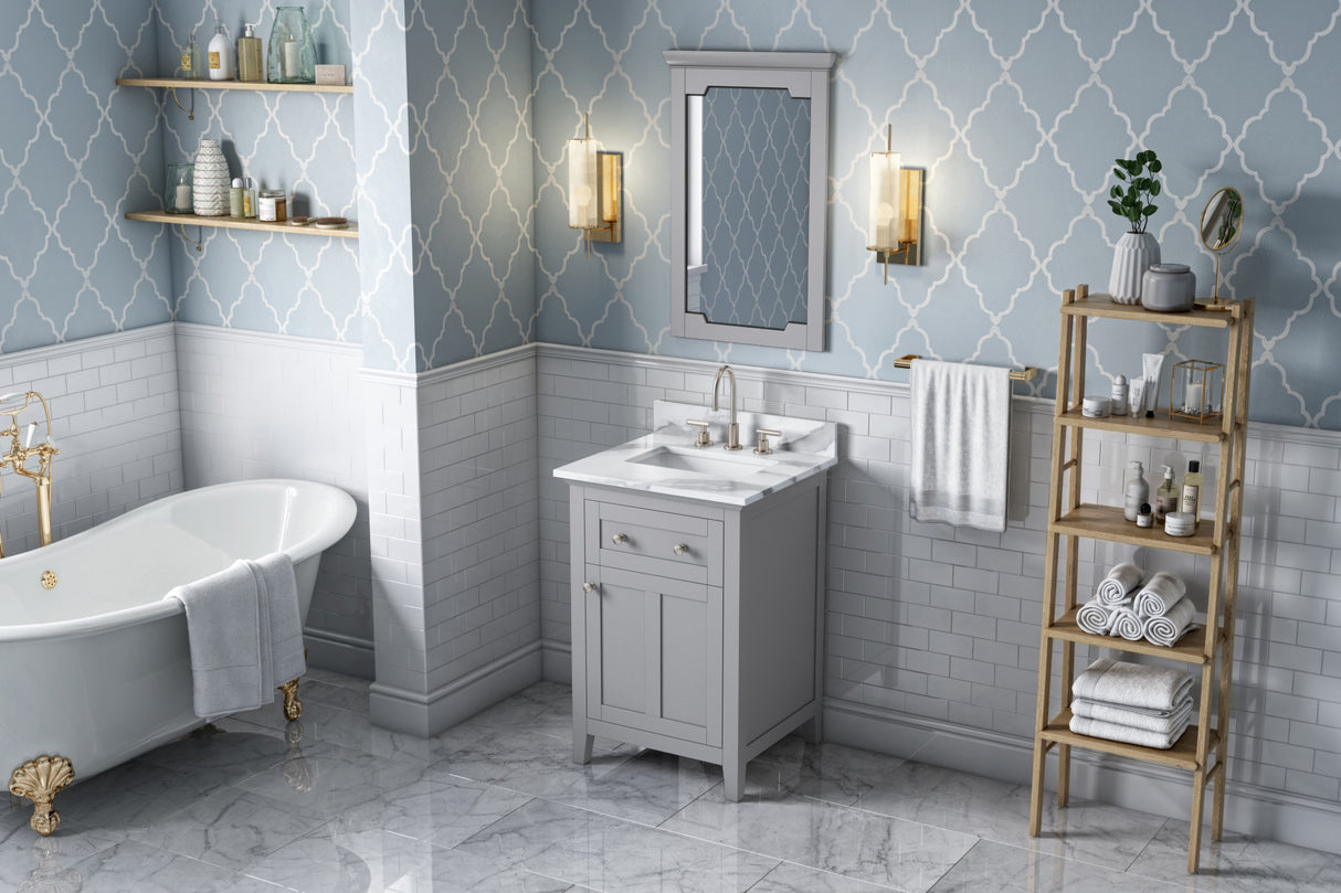 Jeffrey Alexander Chatham 24" Grey Single Sink Bathroom Vanity with Calacatta Vienna Quartz Top - 8 in. Widespread Faucet Top product image 7