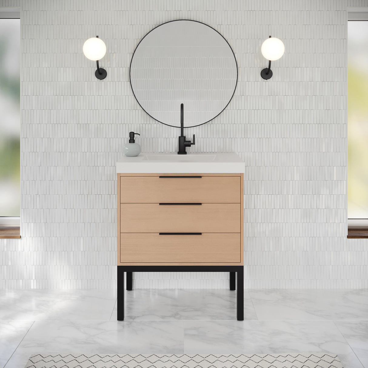 Jeffrey Alexander Gardner 31" Natural Oak Single Sink Bathroom Vanity with White Resin Top - Single-Hole Faucet Top - VKGAR30NOSQRE product image 2
