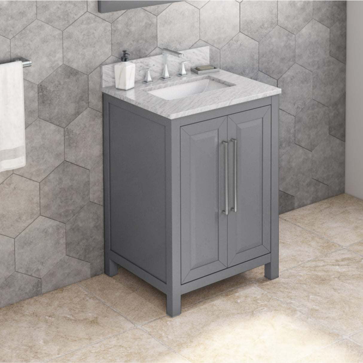 Jeffrey Alexander Cade 24" Grey Single Sink Bathroom Vanity with White Carrara Marble Top - 8 in. Widespread Faucet Top product image 2