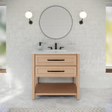 Jeffrey Alexander Kipling 37" Natural Oak Single Sink Bathroom Vanity with White Carrara Marble Top - Single-Hole Faucet Top