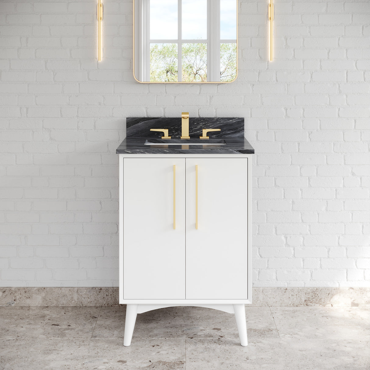 Jeffrey Alexander Dashwood White Single Sink Bathroom Vanity with Grey Marble Top - Single-Hole Faucet Top - VKITDAS24WHMGR